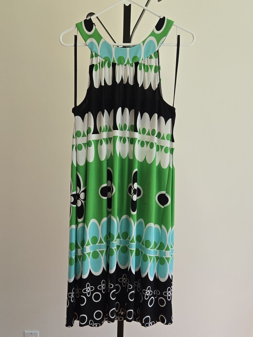 AB Studio Green, Black & White Patterned Midi Dress